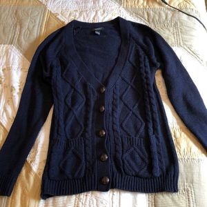 Forever 21 sz S navy knit button up v-neck sweater